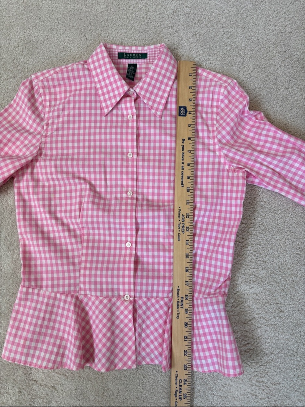 Vintage Ralph Lauren Peplum Gingham Check Pink White Preppy Cottage Top Womens 6 - Picture 8 of 12